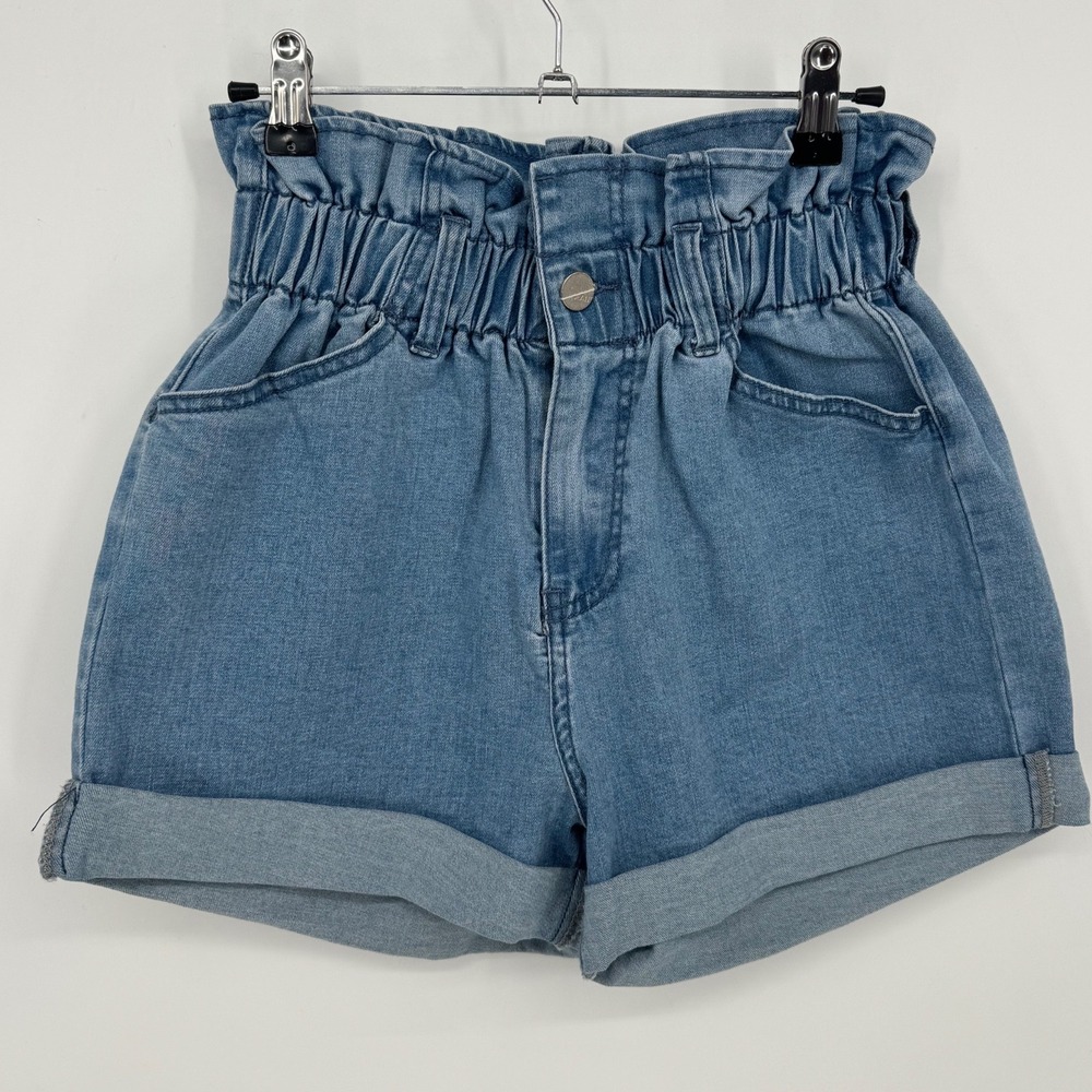 Nasty Gal Collection Denim Paperbag Waist Shorts Blue Rolled‎ Cuff Size 6